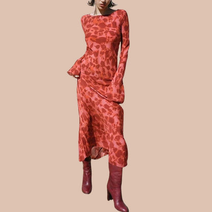 Variant image for Kvinna Midi Klänning Blommig Långärmad Mjuk Tyg-1