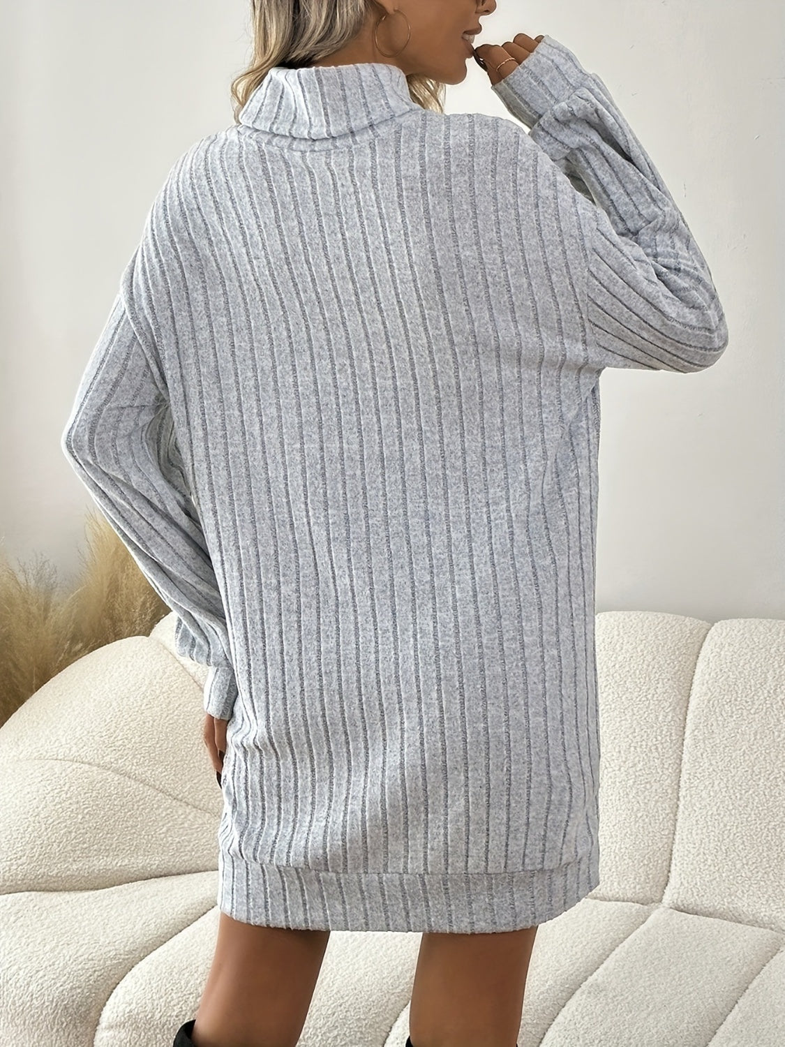 Kvinnors Mini Klänning Turtleneck Långärmad Mjuk Tyg-2
