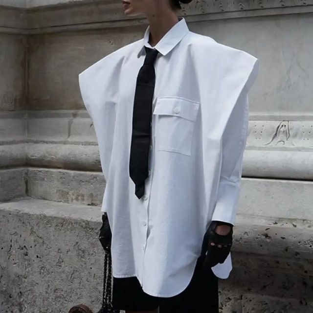 Dam Överdimensionerad Skjorta Strukturerad 100% Bomull-4