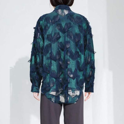 Dam Skjorta Överdimensionerad Abstrakt Fjädertryck i Bomull-2