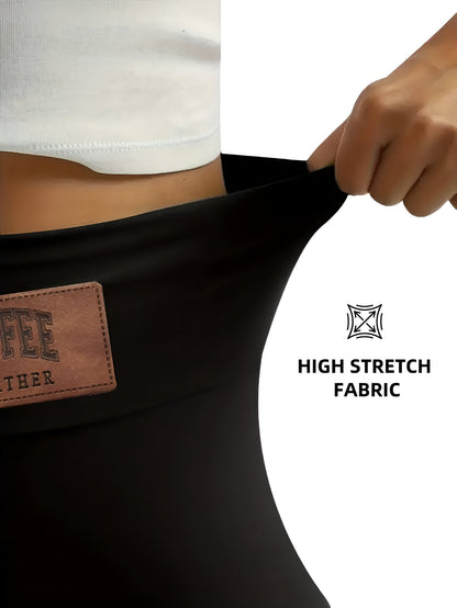 Hög Midja Mjukisbyxor Dam Fleecefodrade Elastiskt Tyg Komfortabel Stil-4