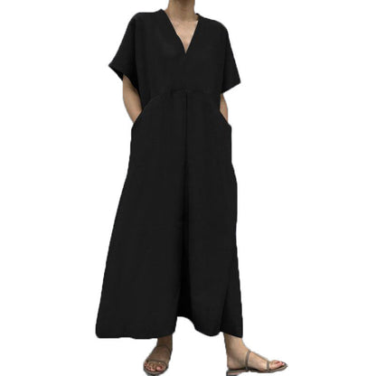 Dam Klänning Kortärmad Avslappnad Hampa-6