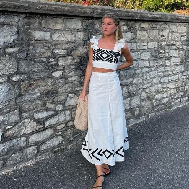 Dam Midikjol A-linje med Grafiskt Mönster 100% Polyester-3