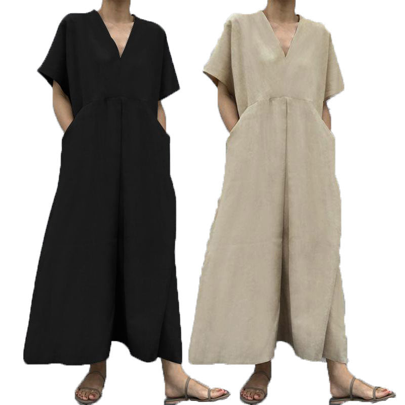 Dam Klänning Kortärmad Avslappnad Hampa-5