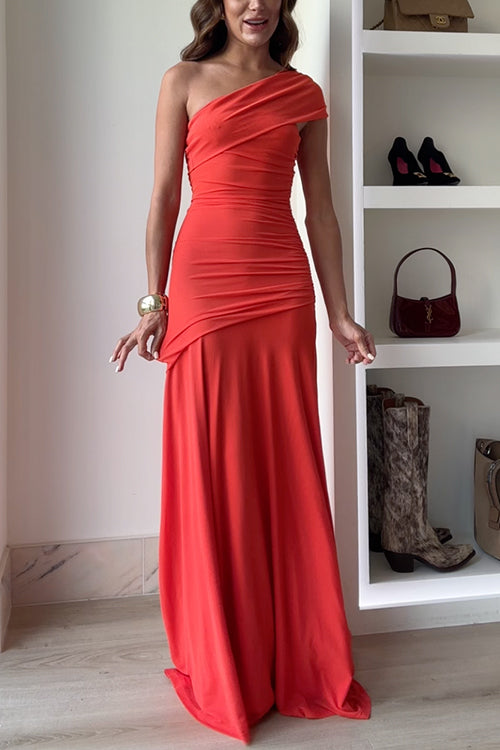 Maxiklänning Dam Off-Shoulder Rüsch Bomull Polyester-4