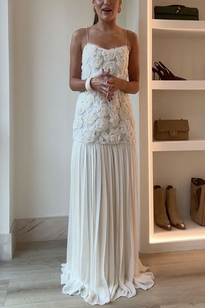 Dam Maxiklänning Blommig Applikation Spaghetti Band Bomull Polyester-3