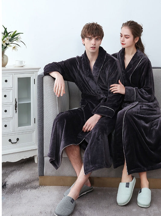 Lång Flanellbadrock för Par i Mjuk Polyester-5
