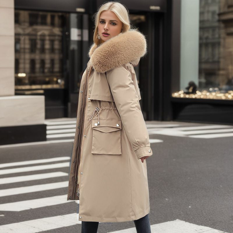 Vinterparkas Dam Avtagbar Inre Jacka i Bomull med Konstgjord Pälskrage-4