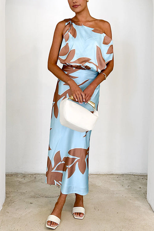 Dam Maxiklänning Off Shoulder Tryckt Bomull Polyester-1