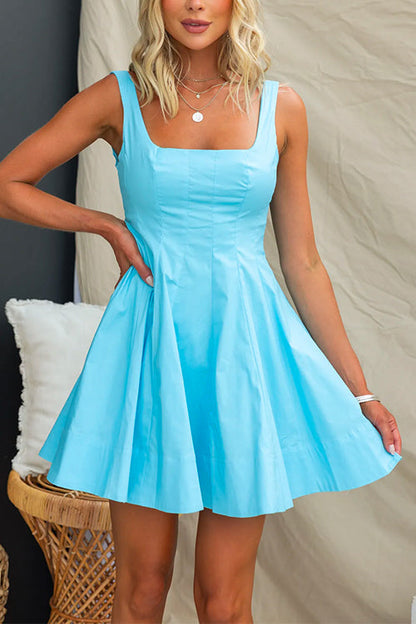 Kvinna A-linjerad Miniklänning Fyrkantig Krage Bomull Elastan-5