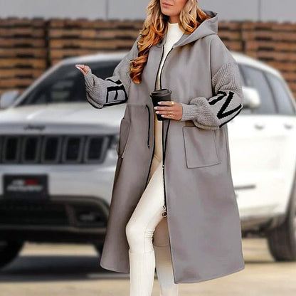 Variant image for Kvinnors Lång Kappa Patchwork Design Mjuk Blandningstyg Vinter-31