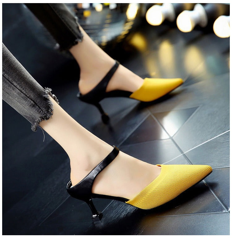 Stiletto Sandaler Dam med Hög Klack och Stickad Design – Syntetisk Material i Flera Färger 3