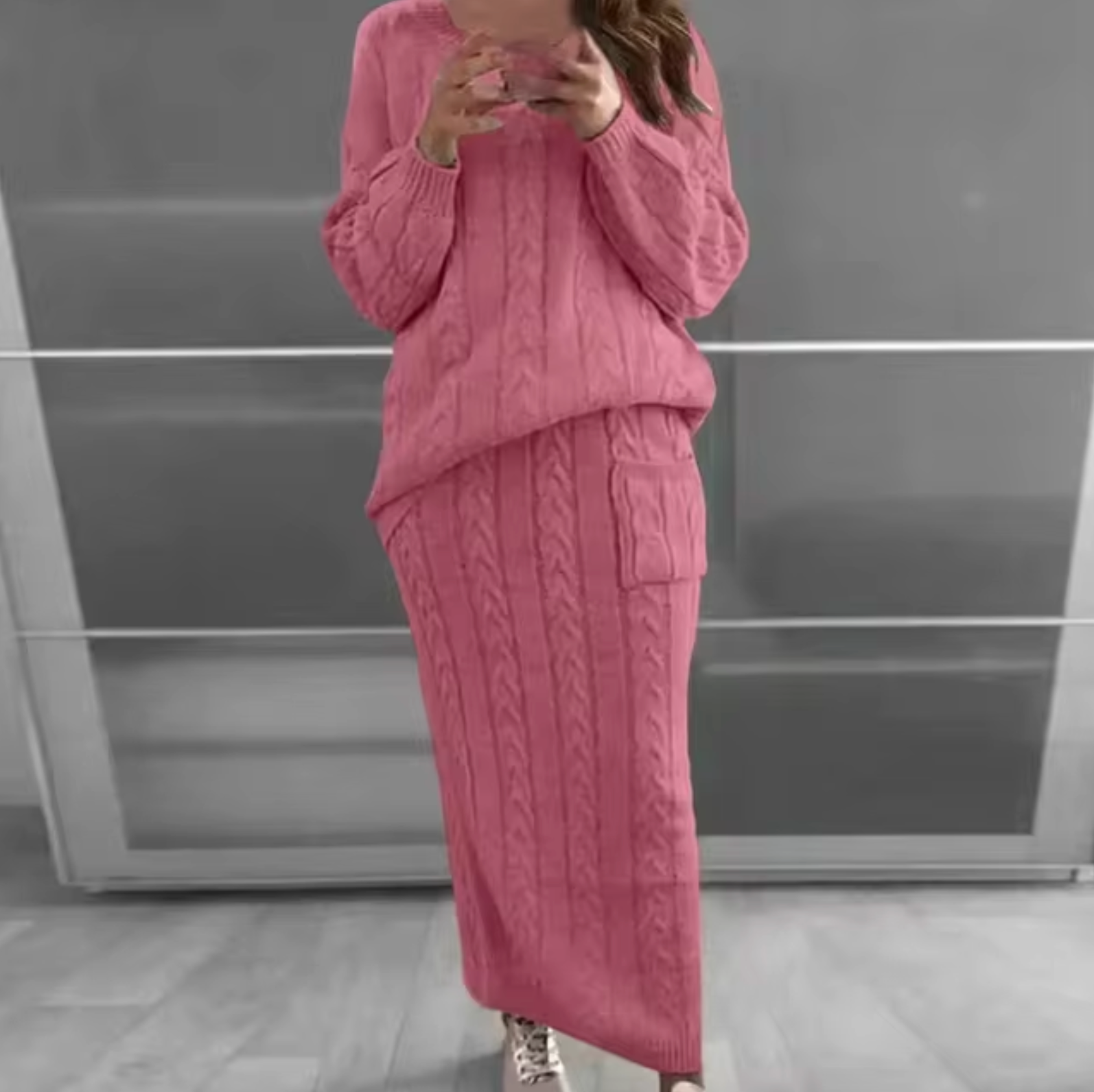 Variant image for Kvinnors Stickad Tröja och Kjol Sättning Akryl Elegant Komfortabel Passform-73