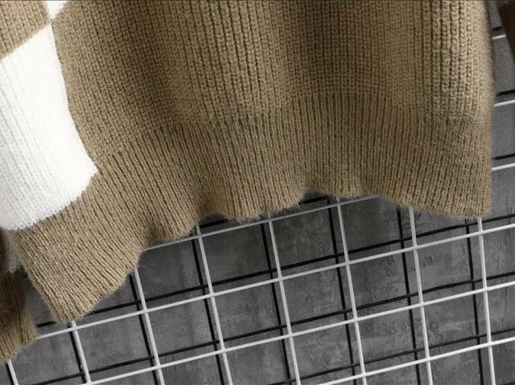 Dam Tröja Stickad Rutig Design Mjuk Akrylblandning-3