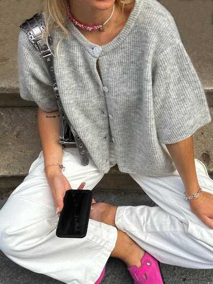 Kortärmad Stickad Tröja Dam Flerfärgad Akryl Nylon Polyester 11