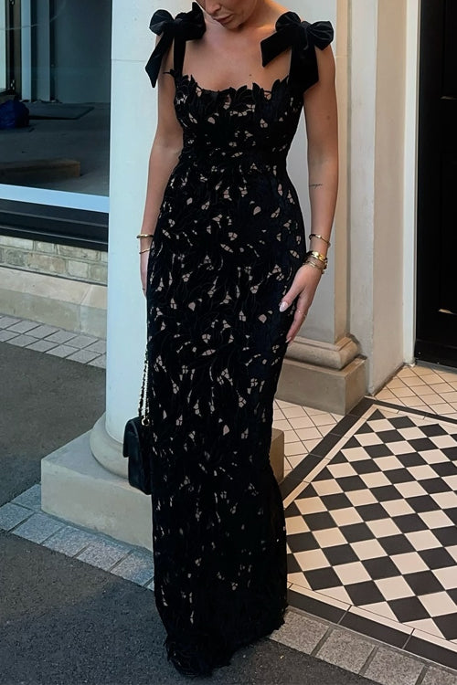 Maxiklänning Dam Bodycon Spets Detaljer Lång Klänning-3