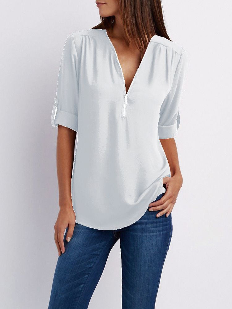 Dam Långärmad Blus Loose Fit Mjuk Tyg 11