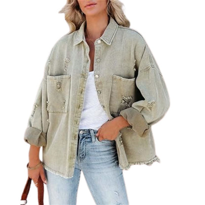 Variant image for Dam Överdimensionerad Denimjacka Sliten Look-2