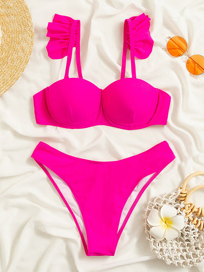 Dam Bikini Justerbara Remmar med Rufsar Högkvalitativt Tyg-3