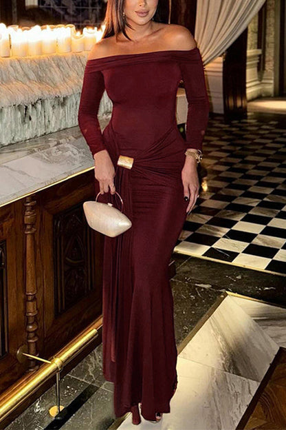 Maxiklänning Dam Off-Shoulder Figurnära Bomull Polyester-4