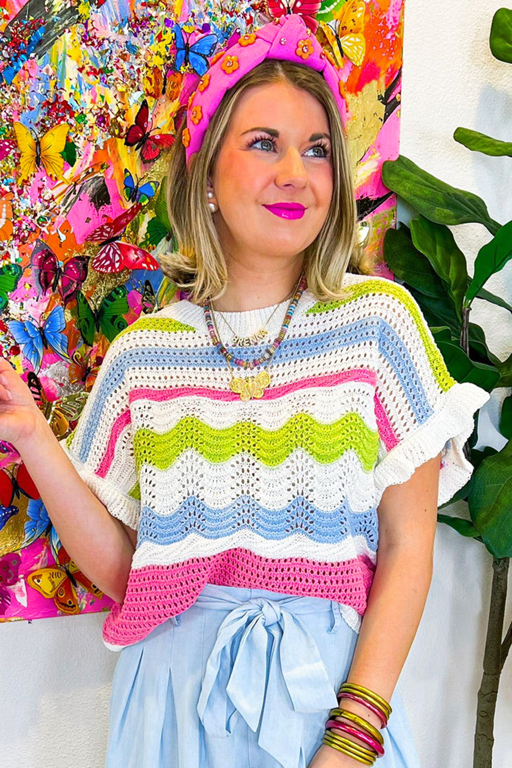 Dam Topp Färgblock Ruffles Andningsbart Material-5