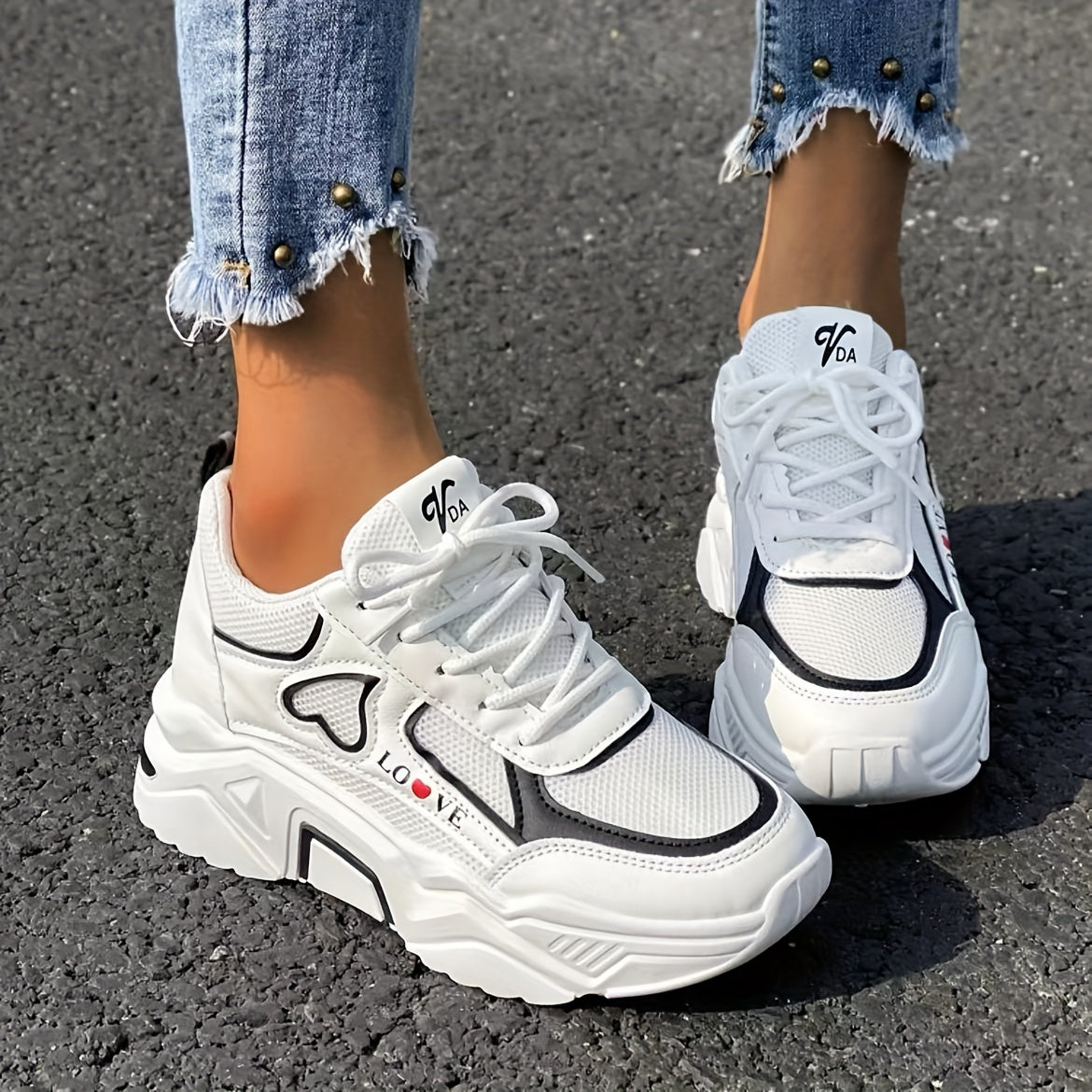 Dam Sneakers Hjärtmönster Platånsula Textil Syntet-6
