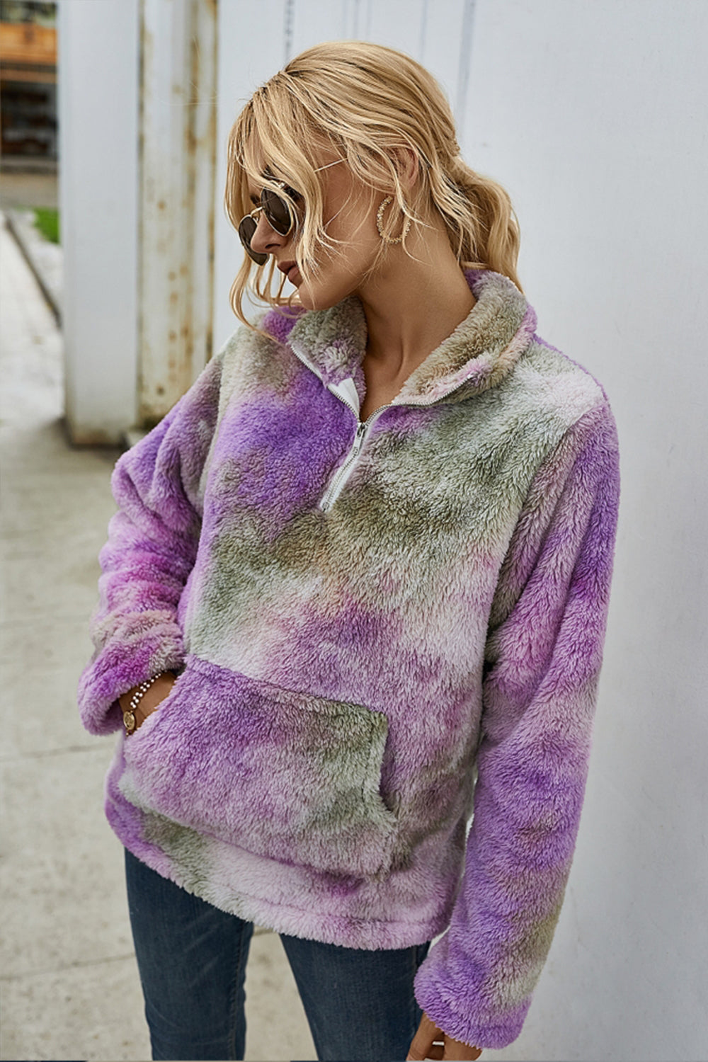 Dam Batik Top Lång Ärmar Polyester Ståkrage Färggradient-4