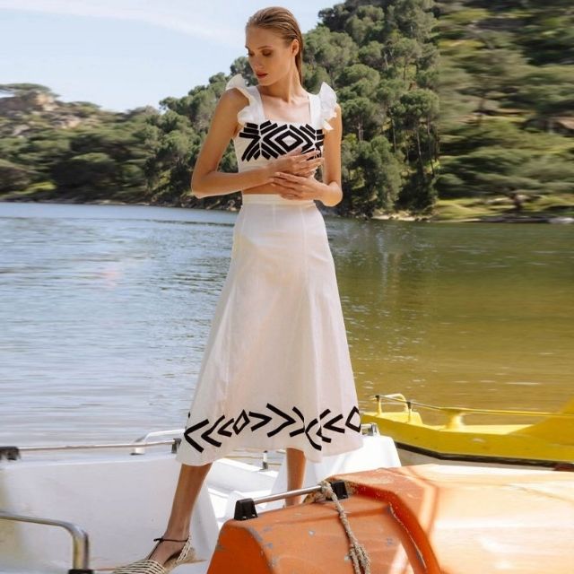 Dam Midikjol A-linje med Grafiskt Mönster 100% Polyester-2