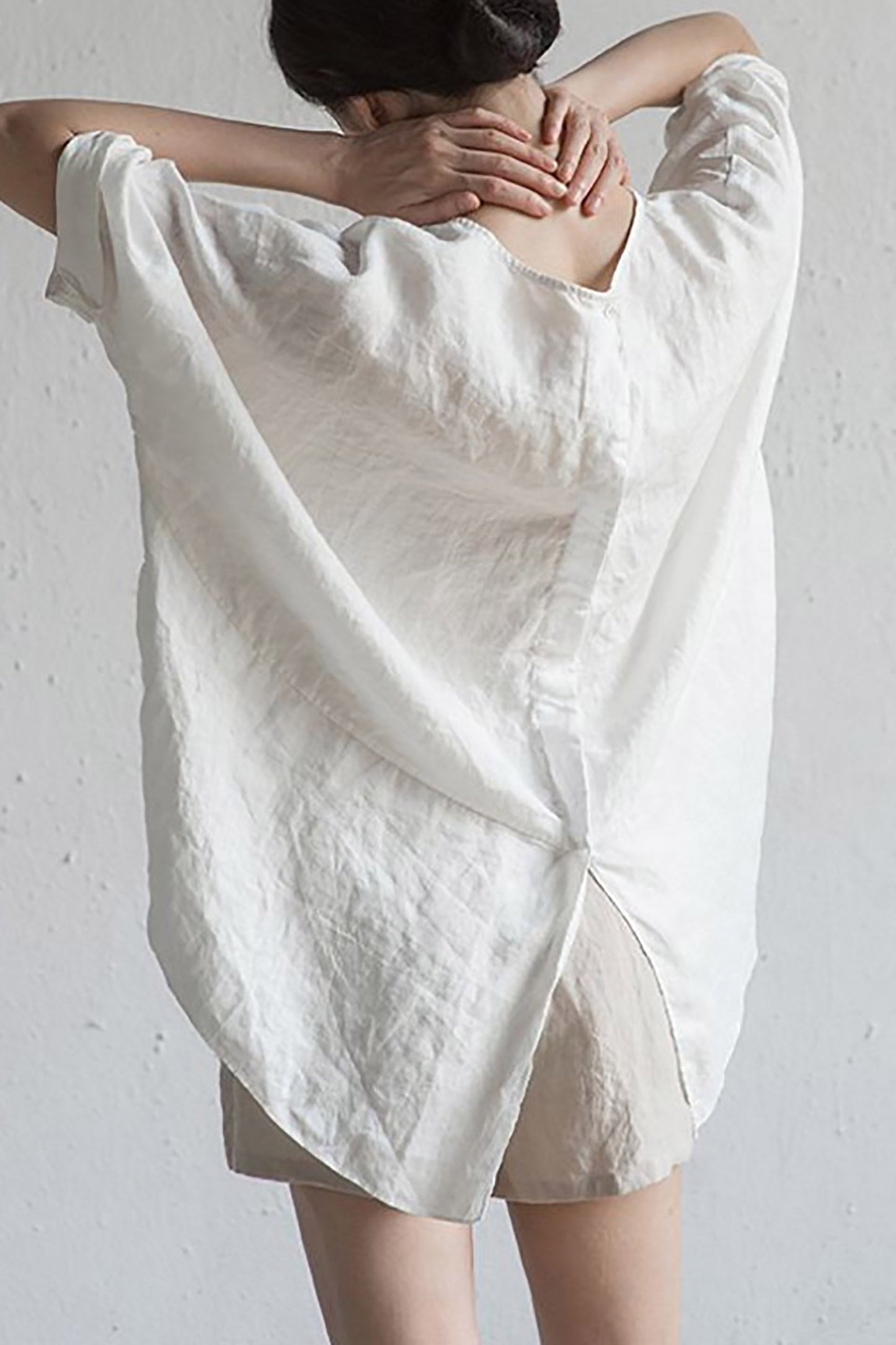 Kvinnors Kardigan Halvärmad Rund Halsringning Japanskt Linne-2