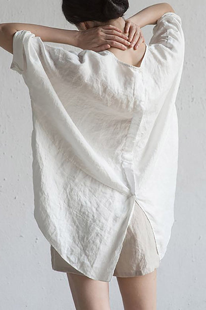 Kvinnors Kardigan Halvärmad Rund Halsringning Japanskt Linne-2