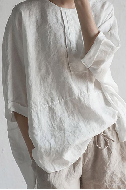 Variant image for Kvinnors Kardigan Halvärmad Rund Halsringning Japanskt Linne-7