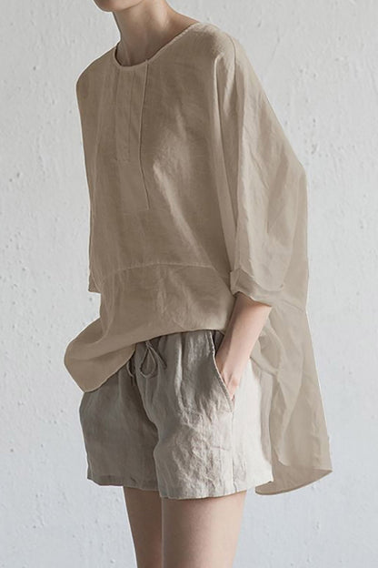 Kvinnors Kardigan Halvärmad Rund Halsringning Japanskt Linne-6