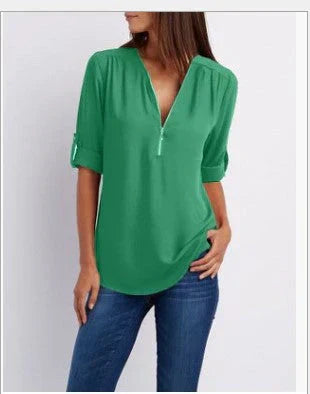 Variant image for Dam Skjorta Halv Dragkedja Andningsbart Material Loose Fit-84