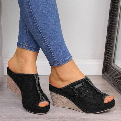 Dam Sandaler Jeans Hög Klack Textil 7