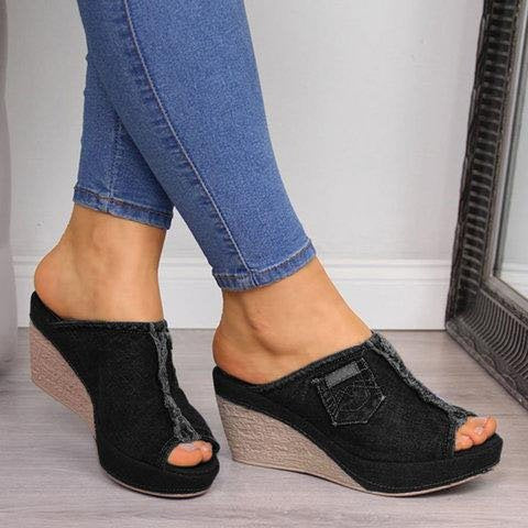 Dam Sandaler Jeans Hög Klack Textil 8