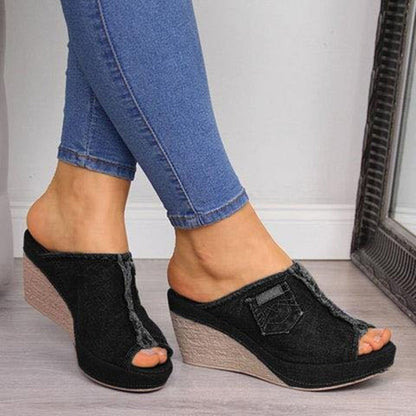 Dam Sandaler Jeans Hög Klack Textil 6