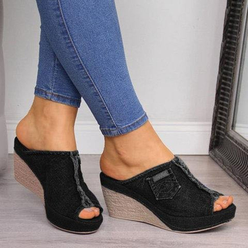 Dam Sandaler Jeans Hög Klack Textil 9
