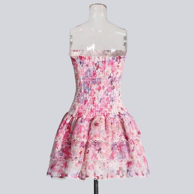 Dam A-linje Klänning Blommönster Ärmlös Polyester Sommarklänning-3