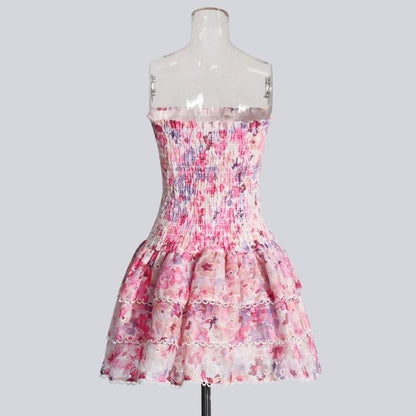 Dam A-linje Klänning Blommönster Ärmlös Polyester Sommarklänning-3