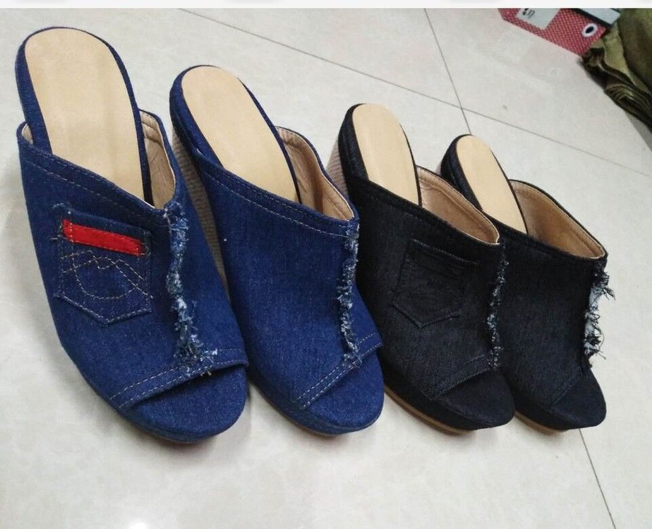 Dam Sandaler Jeans Hög Klack Textil 5