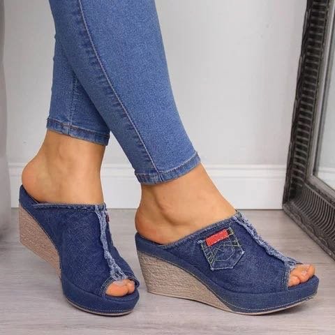 Dam Sandaler Jeans Hög Klack Textil 10