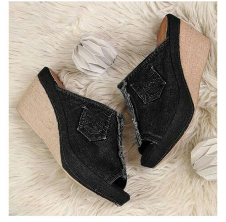 Dam Sandaler Jeans Hög Klack Textil 3