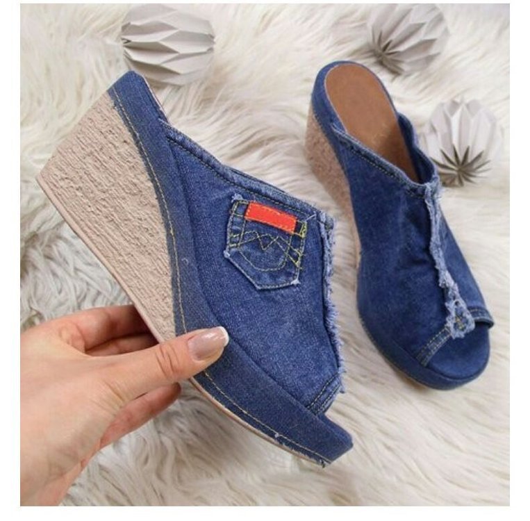Dam Sandaler Jeans Hög Klack Textil 4