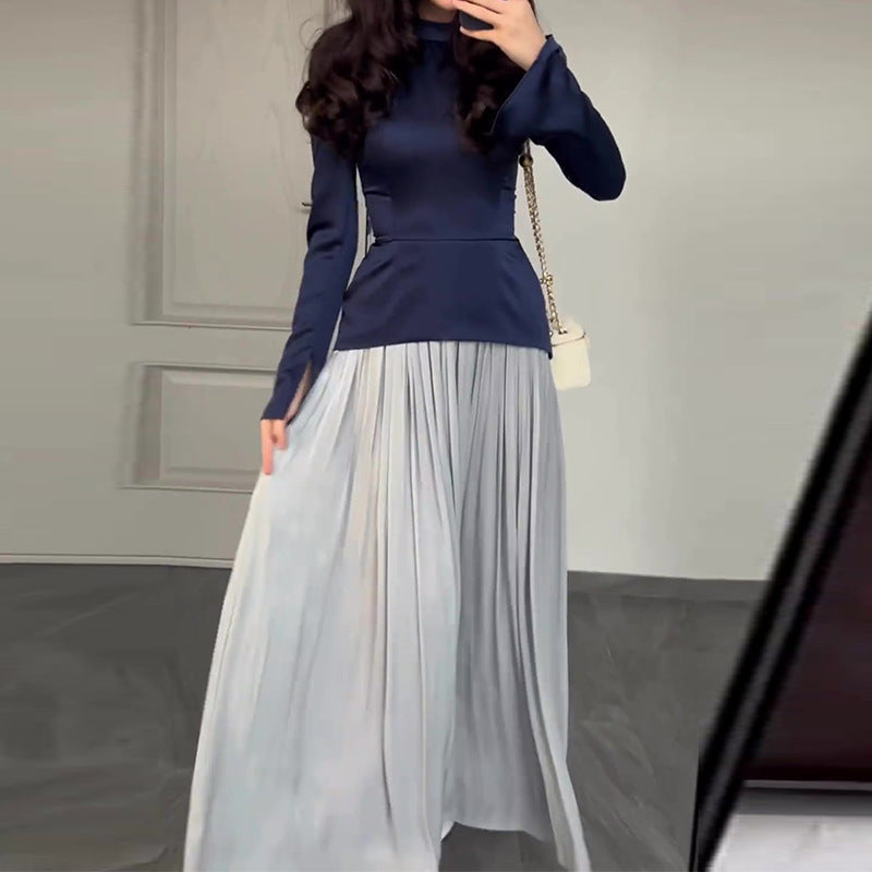 Damkjol Veckad Design Polyester Cirkulär Halsringning-4