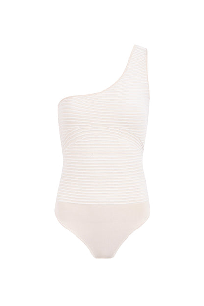 Asymmetrisk Bodysuit Dam i Bomull och Viskos med 3D-Struktur – Elegant Topp för Vardag och Fest 3