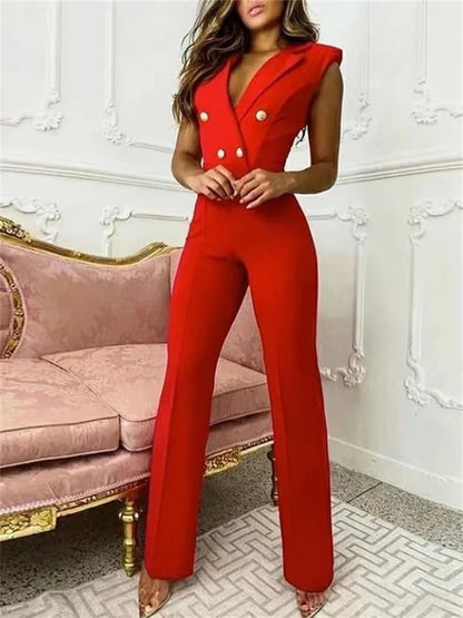 Dam Jumpsuit med V-hals och Trapezoidal Silhuett i Polyester – Elegant och Bekväm för Vardag och Fest 2