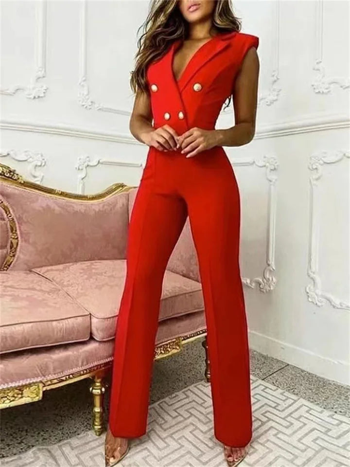 Dam Jumpsuit med V-hals och Trapezoidal Silhuett i Polyester – Elegant och Bekväm för Vardag och Fest 8