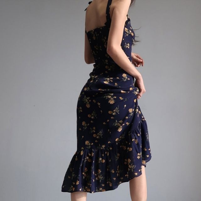 Damklänning Midi Blommig med Ruffles i Polyester-4