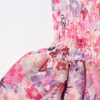 Dam A-linje Klänning Blommönster Ärmlös Polyester Sommarklänning-5