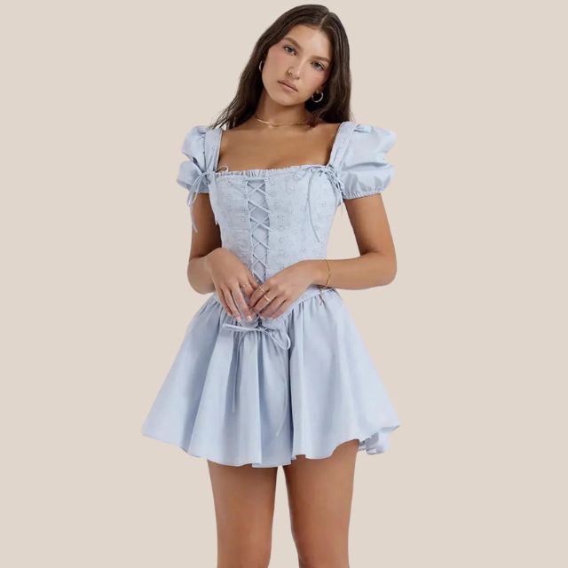 Dam Corset Romper Puffärmar Ekologisk Bomull-5